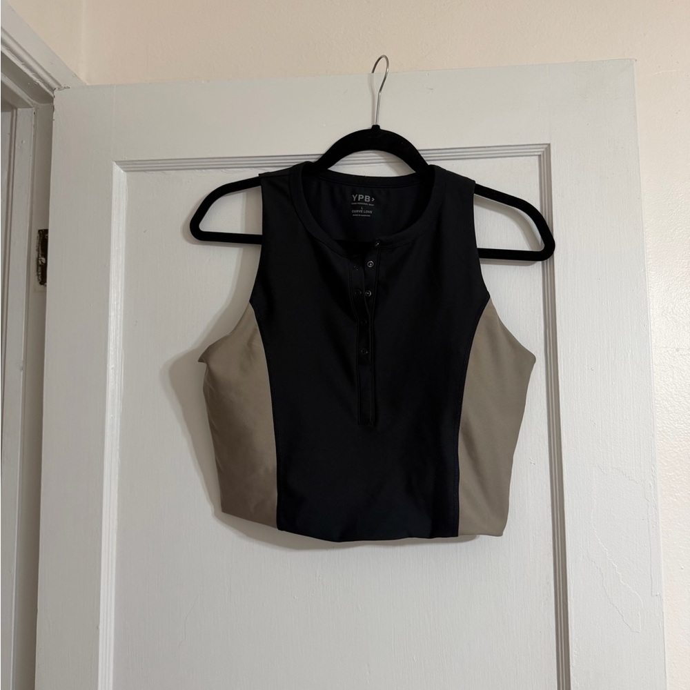 YPB Black and Taupe Cropped Tank Top